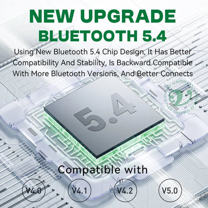A sleek black bluetooth 5.4 chip with embossed 5.4 on a green circuit board for receiver a2dp avrcp mini wireless use