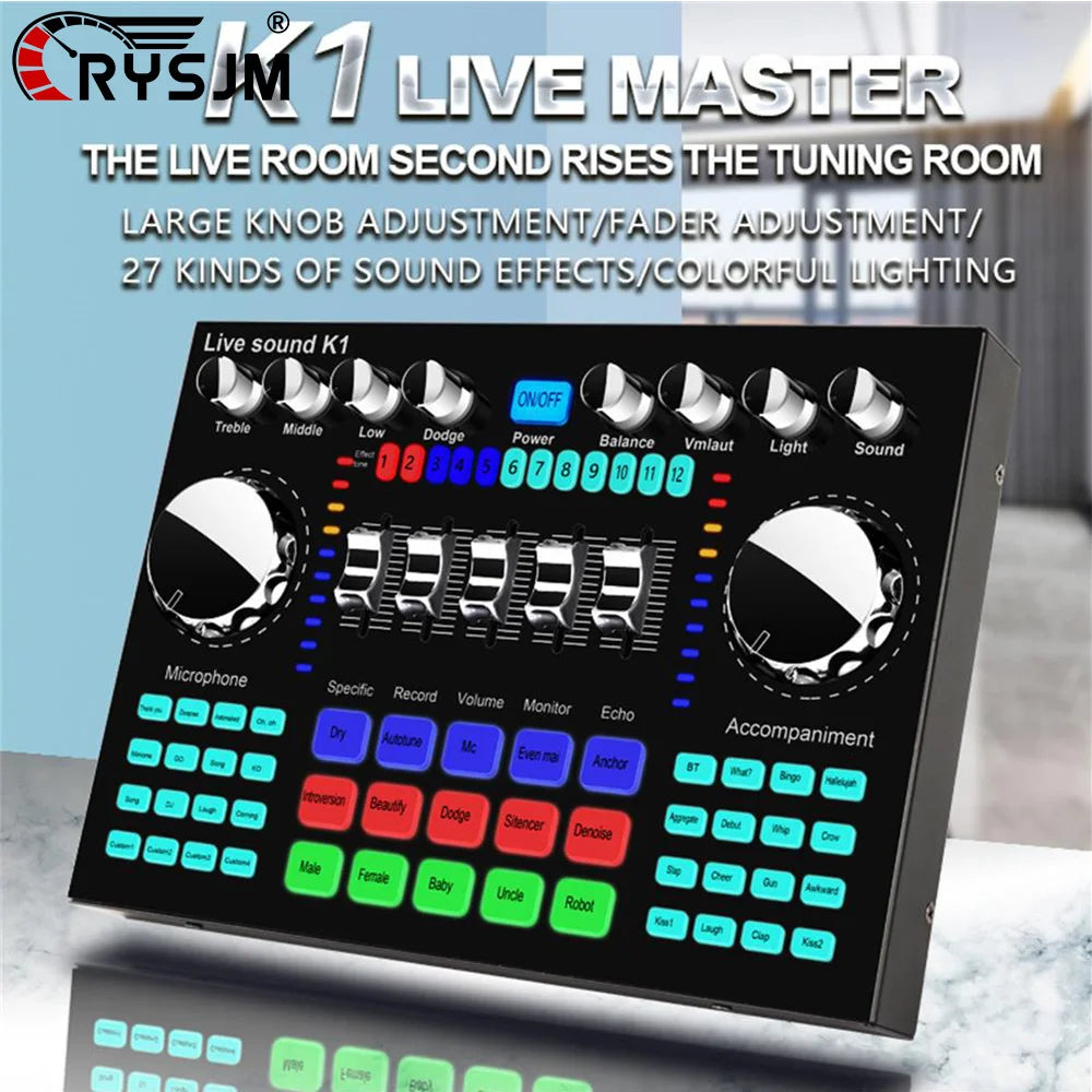 Live Sound Card Audio Mixer DJ Equipment Professional Karaoke Sound Card Effects Processors for Music Recorder Live Broadcast