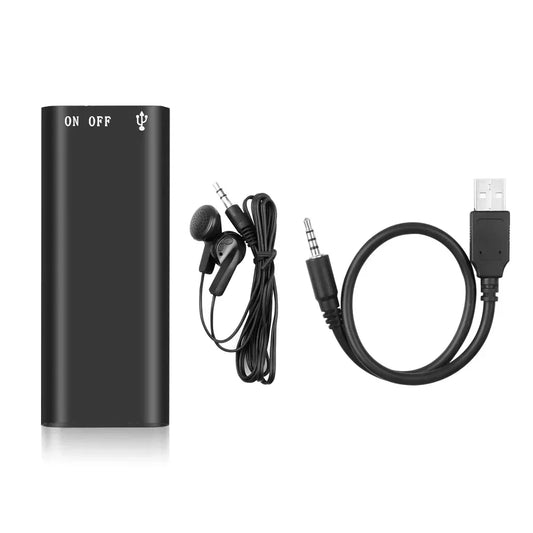 Black rectangular mini voice recorder with usb port and on/off switch for mp3 player professional 192kbps recording
