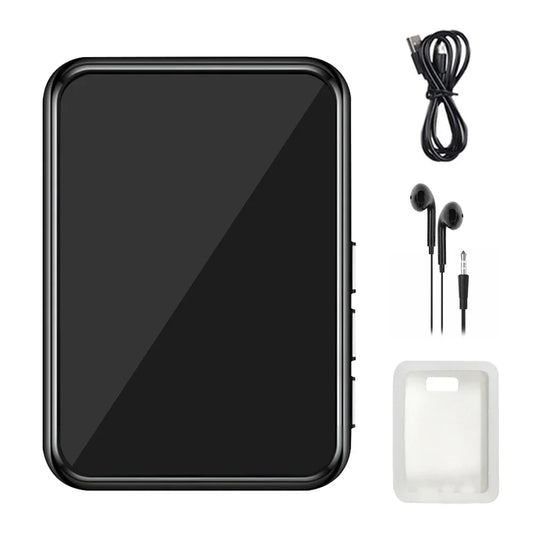 Black rectangular mp3 player hifi with glossy finish 2.4 inch touch screen speaker recorder ebook picture features