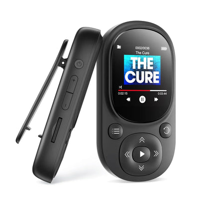 Black oval clip-on 32gb sound sports mp3 player with touchscreen, radio voice recording, and 128gb tf card support