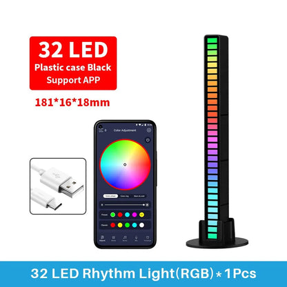 Black plastic 32led strip lights with rgb color-changing bars for ambient lamp atmosphere and control pickup rhythm use