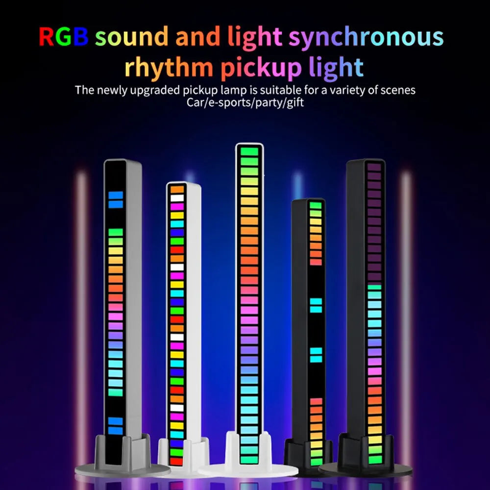 Rgb sound and light synchronous 32led strip lights with control pickup rhythm in black or white ambient lamp atmosphere