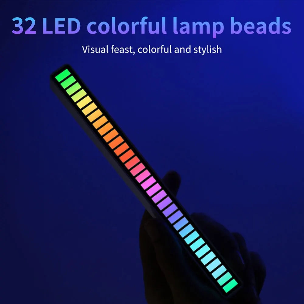 A sleek black 32led strip lights with 32 colorful beads for ambient lamp atmosphere and control pickup rhythm use