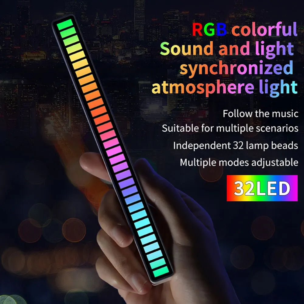 A sleek rectangular 32led strip lights with 32 rgb lamp beads featuring control pickup rhythm for ambient lamp atmosphere