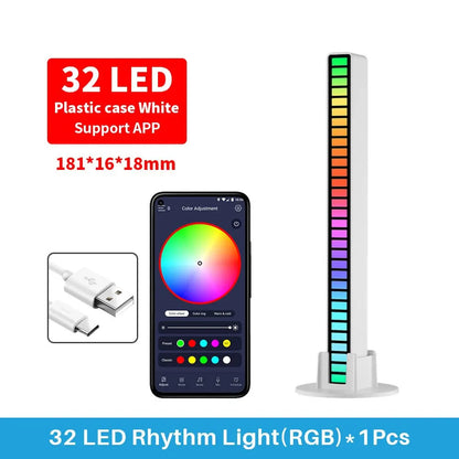 White plastic 32led strip lights with rgb color-changing bars and control pickup rhythm for ambient lamp atmosphere