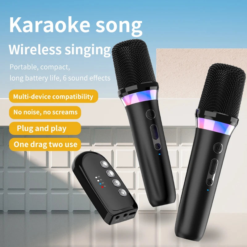 DS-K2 Karaoke Companion Bluetooth 5.3 Wireless Dynamic Microphones RGB Colorful Light Stereo DSP Mixer System For Wired Speaker