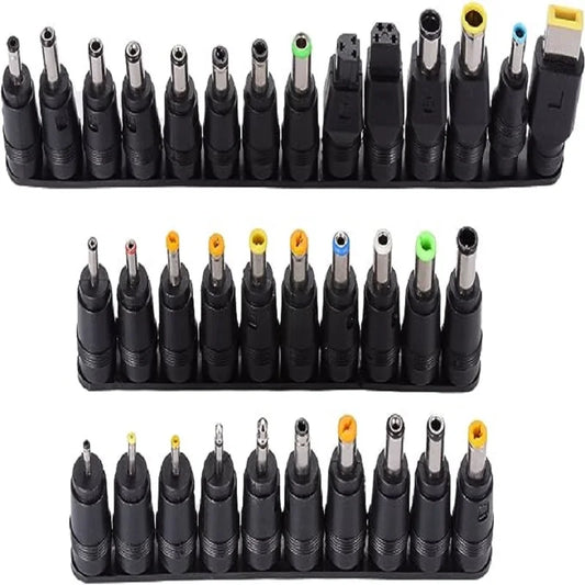 Set of 34pcs universal black plastic usb and dc power adapter connectors with colored tips for laptop tuning fork use