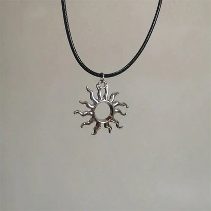 Hip Hop Burning Sun Pendant Leather Rope Necklace Vintage Whirlpool Geometric Necklaces For Men Boys