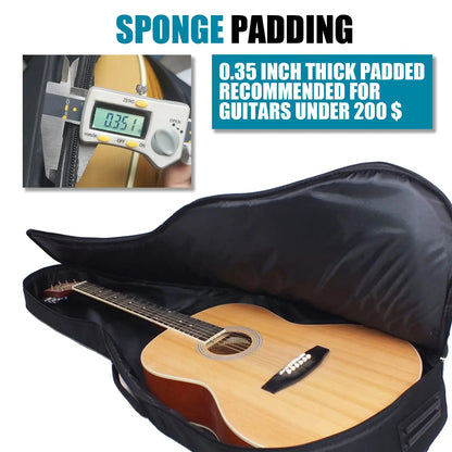 Black padded acoustic guitar bag with 035 inch sponge padding water resistant shoulder strap for bass guitar case