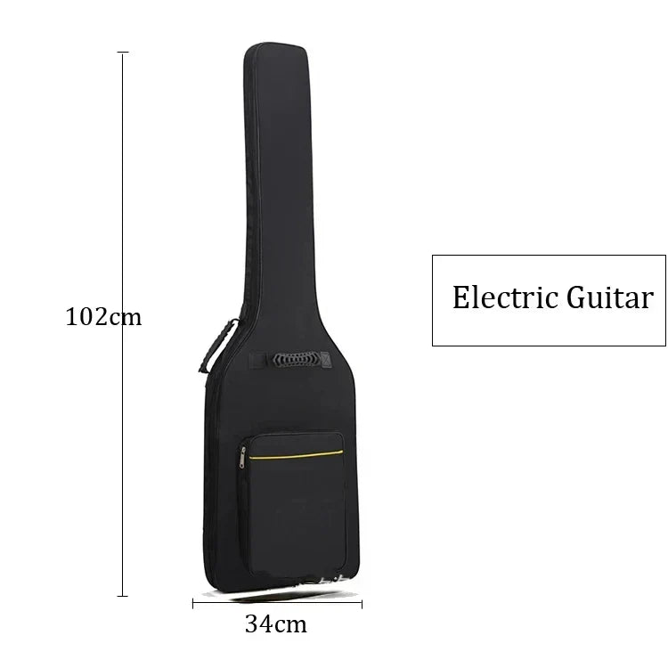 Black bass guitar case with yellow stitching front pocket thicken sponge padding water resistant acoustic guitar bag