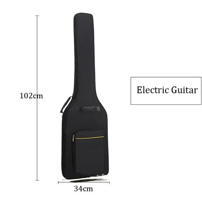 Black bass guitar case with yellow stitching front pocket thicken sponge padding water resistant acoustic guitar bag