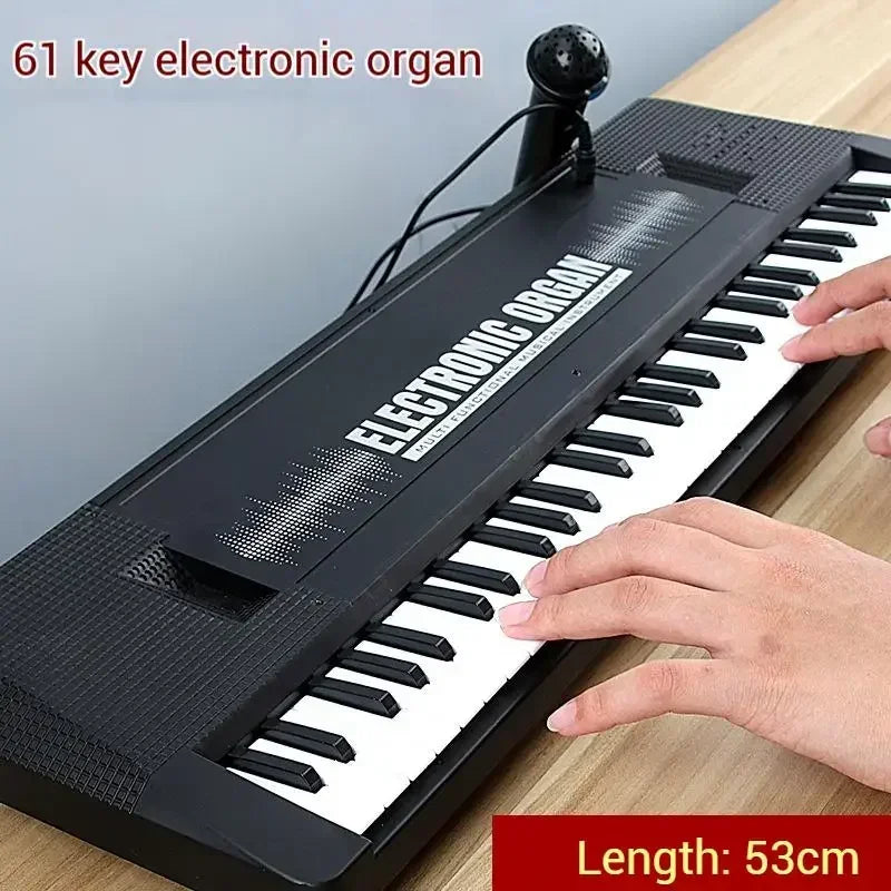 Black 61-key digital piano keyboard with white and black keys and built-in microphone stand learning instrument educational gift