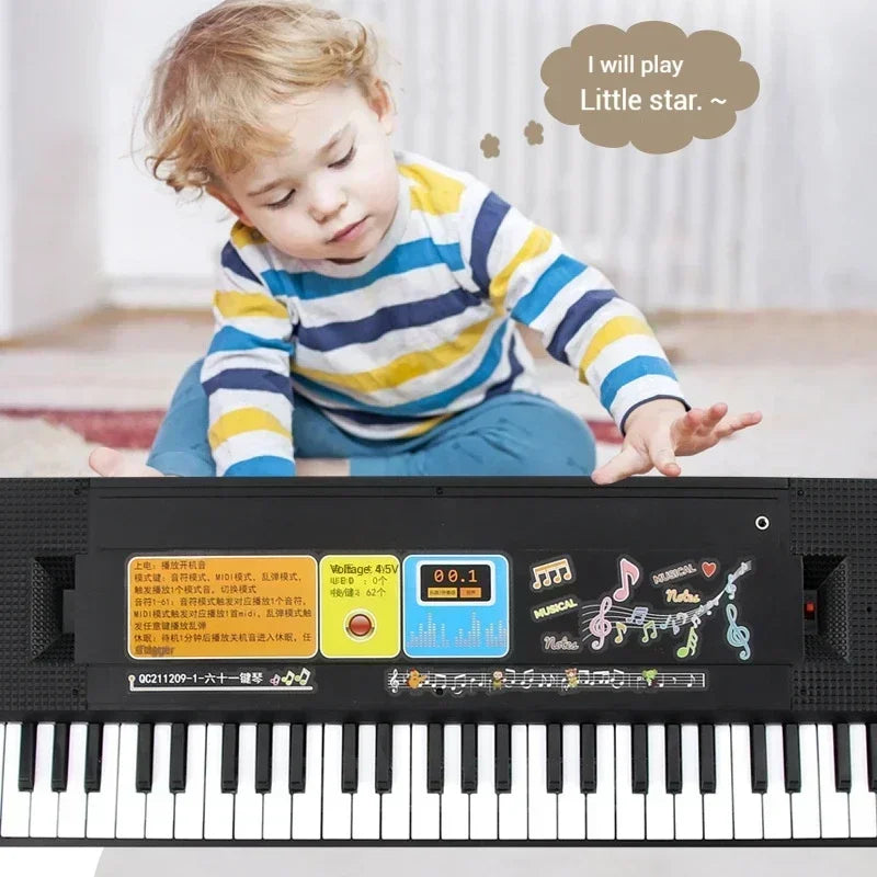 Black digital piano keyboard with 37 keys and colorful musical stickers is a learning instrument educational gift for kids