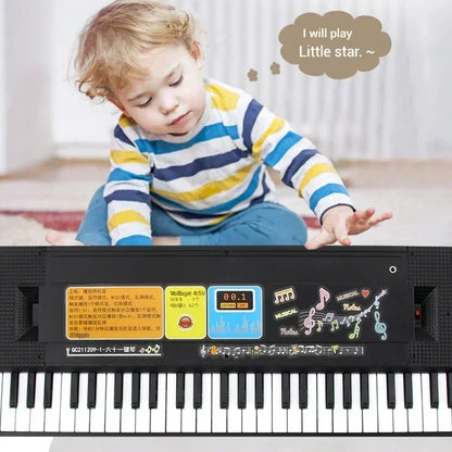 Black digital piano keyboard with 37 keys and colorful musical stickers is a learning instrument educational gift for kids