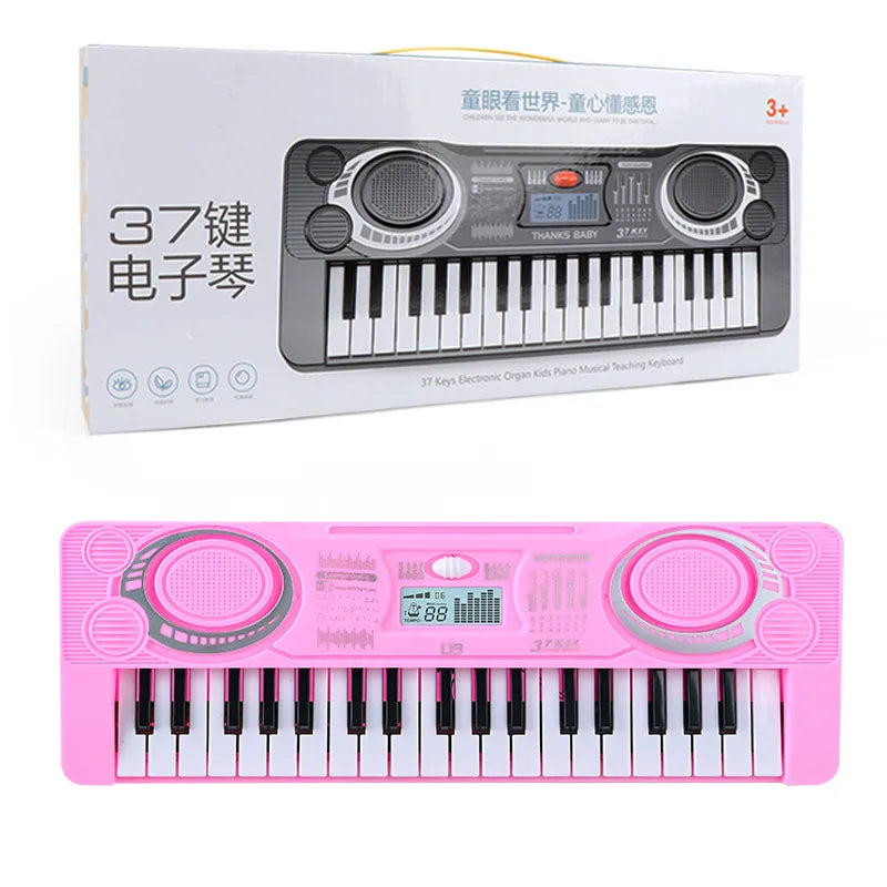Pink 37-key electronic piano keyboard with black and white keys and silver accents keyboard portable educational toy musical instrument organ
