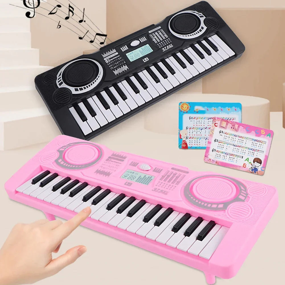Pink 37-key electronic piano keyboard portable educational toy musical instrument organ with digital display and control pads