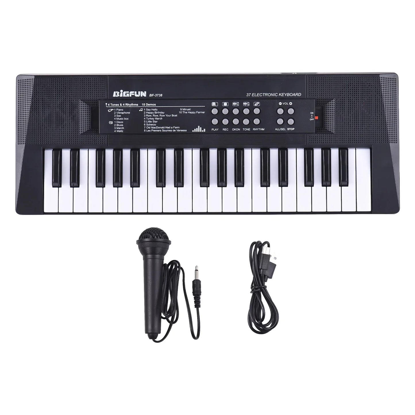 Black bigfun bf-3738 37 key electronic keyboard piano with 4 tones 5 percussions single speaker for beginners