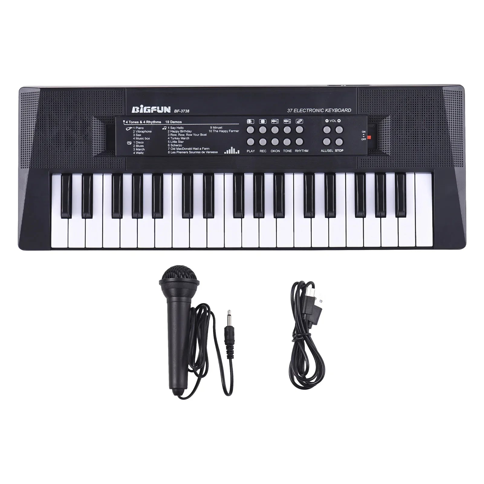 Black bigfun bf-3738 37 key electronic keyboard piano with 4 tones 5 percussions single speaker for beginners