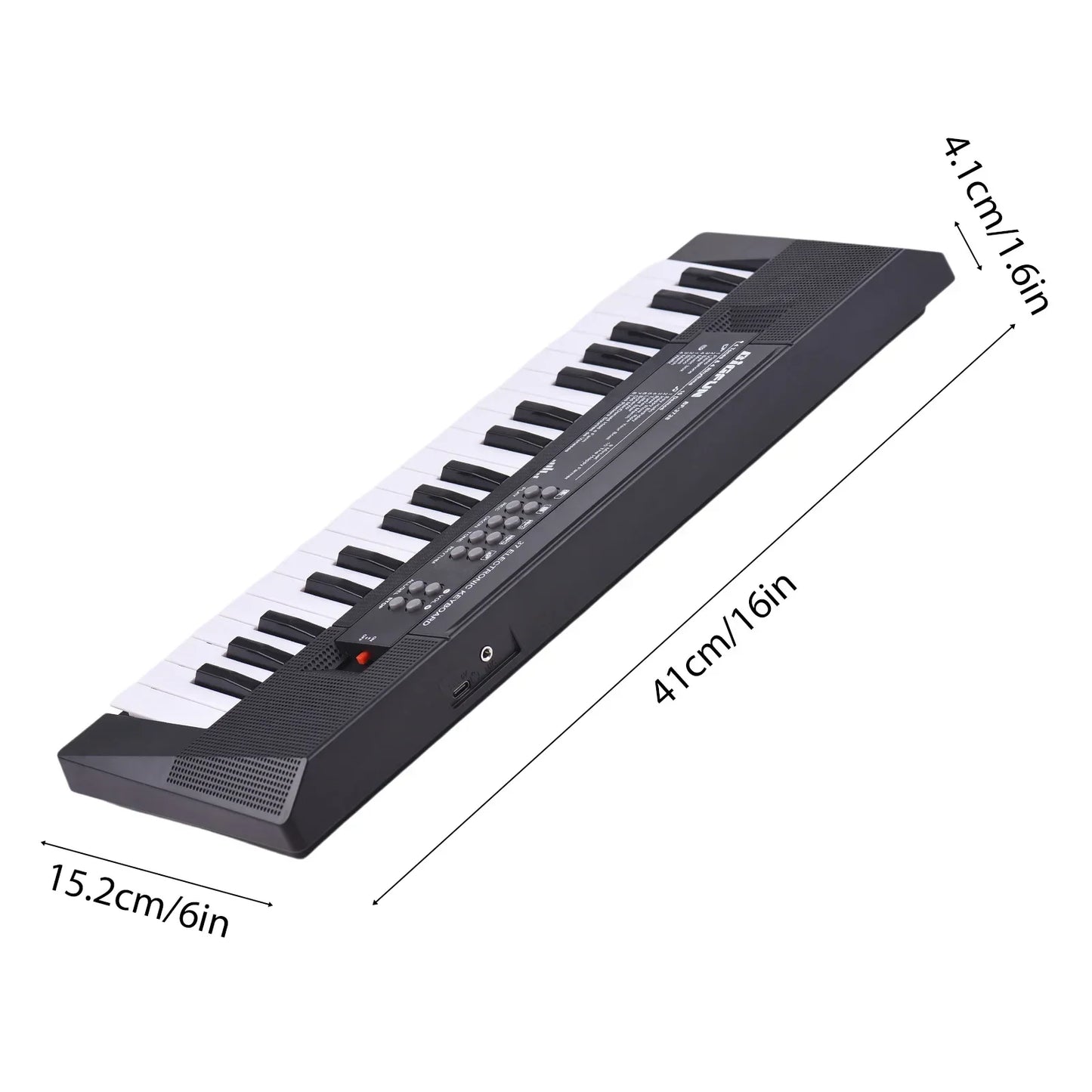 Black 37 key electronic keyboard piano with sleek plastic body control buttons and percussions single speaker for beginners