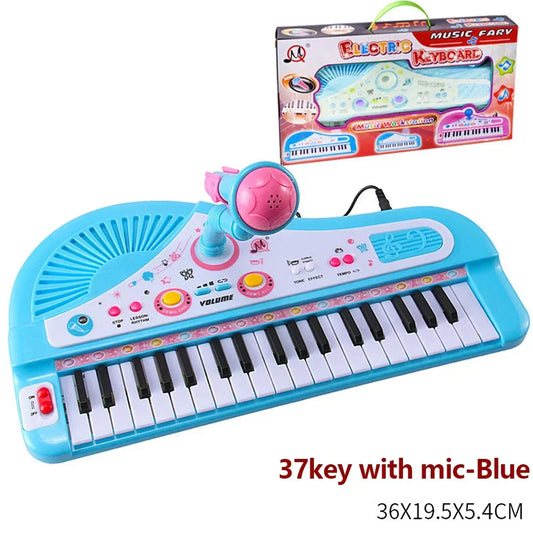 Blue 37 key electronic keyboard toy with pink microphone musical instrument for educational instrument toys gift