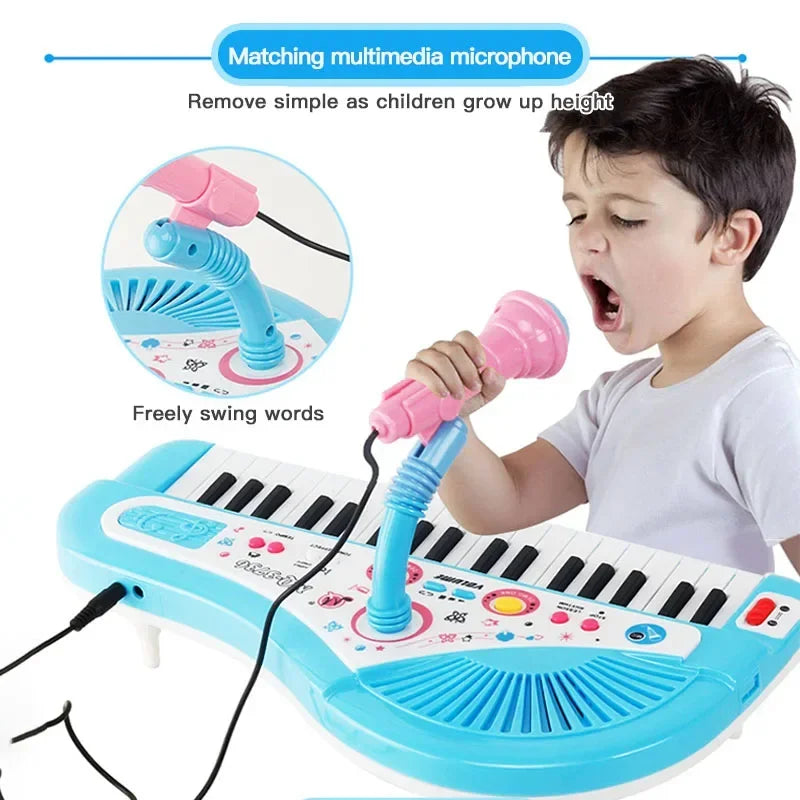 Blue and pink 37 key electronic keyboard with matching microphone musical instrument toy for children educational use