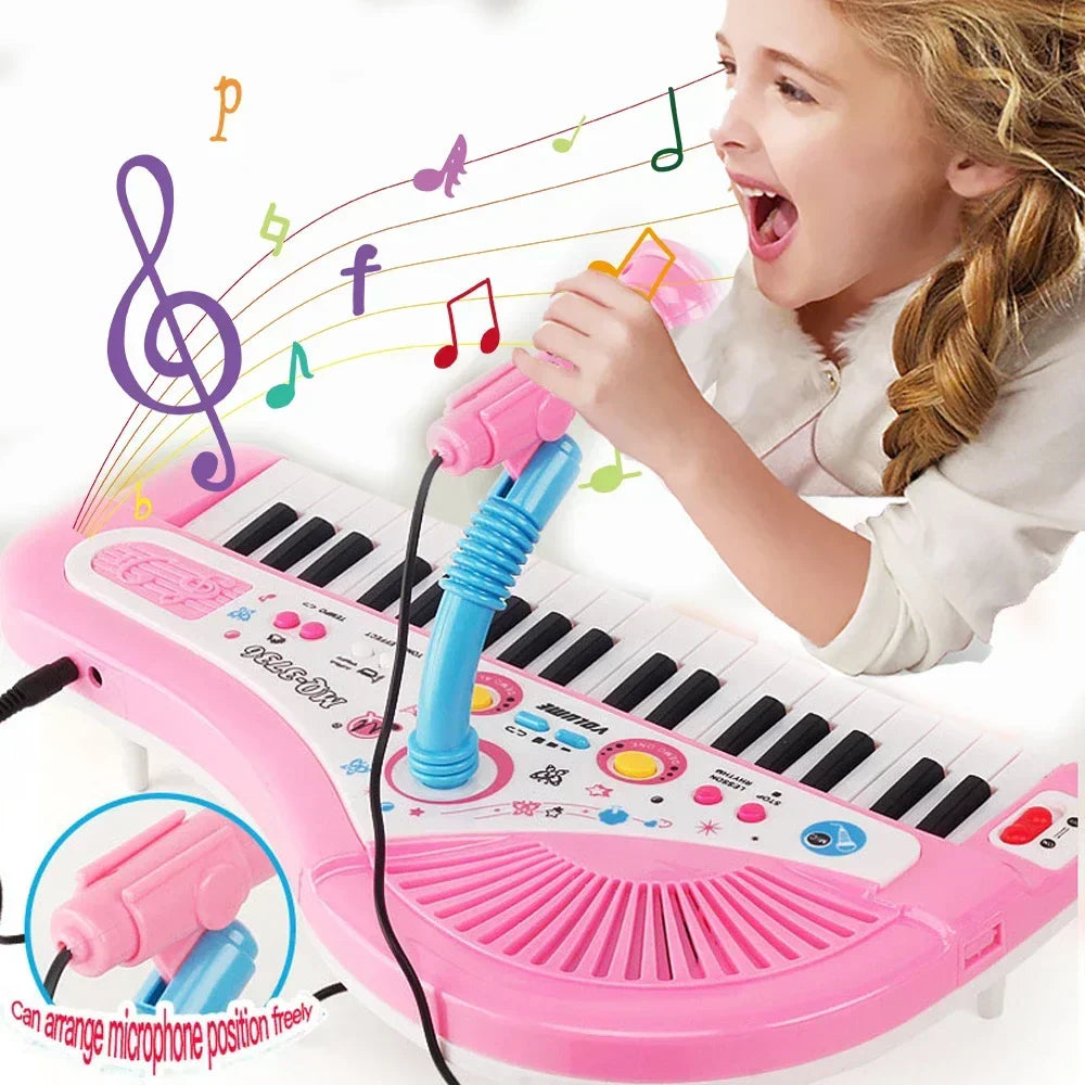 37 key electronic keyboard piano for kids in pink and blue with microphone musical instrument and educational toy features