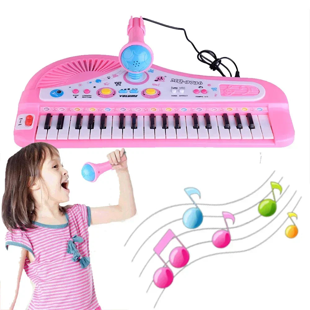 Pink 37 key electronic keyboard piano for kids with built-in microphone musical instrument toys educational gift