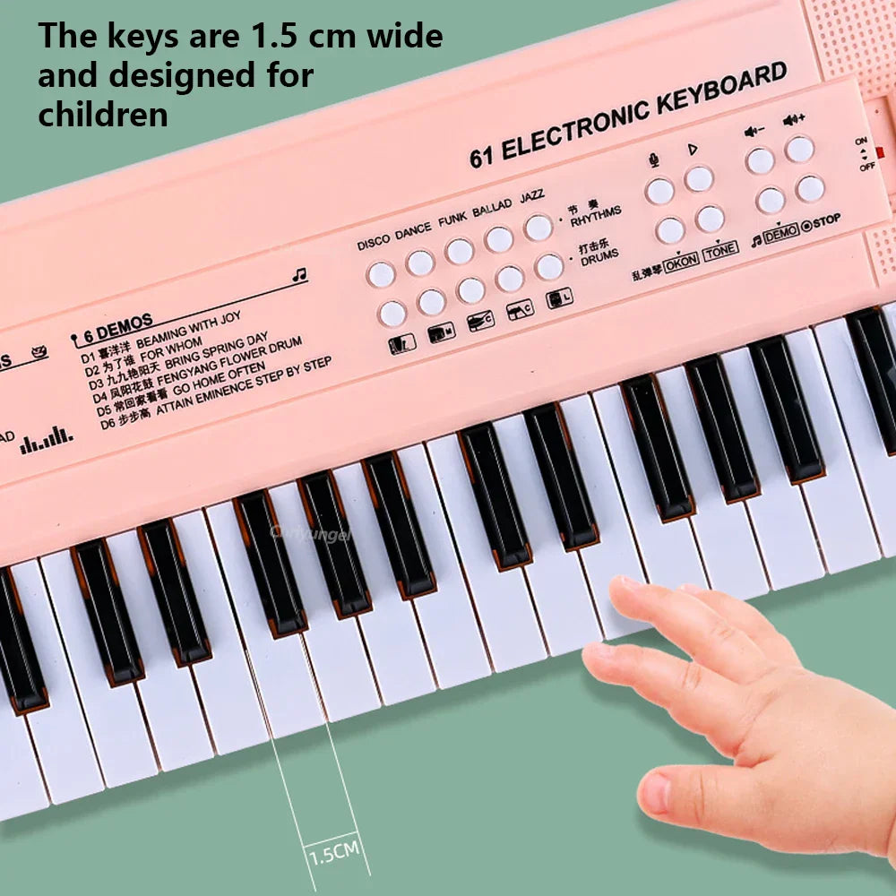 Pink 37 keys electronic piano keyboard with microphone rechargeable education feature for musical instrument gifts