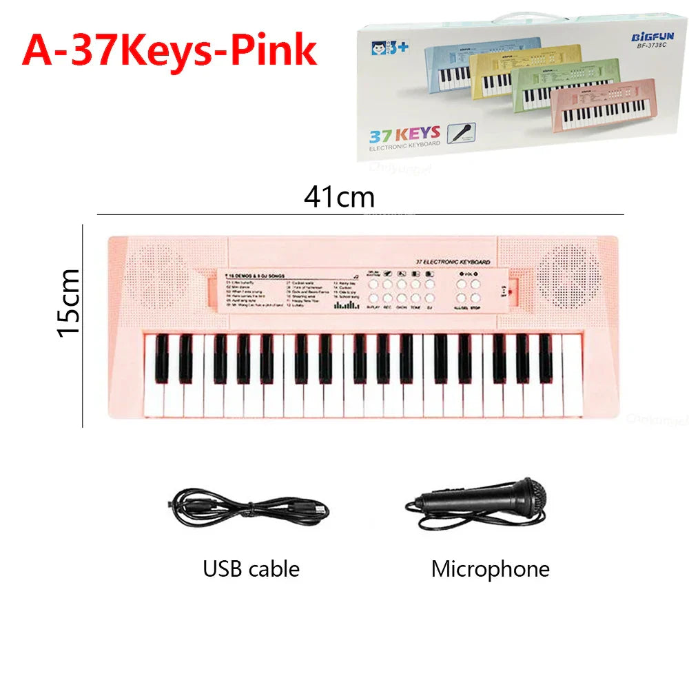 Pink 37 keys kids electronic keyboard with black and white keys and microphone education toys for children boy gifts