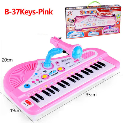 Pink plastic 37 keys kids electronic piano keyboard with blue microphone education toys for children boy gifts