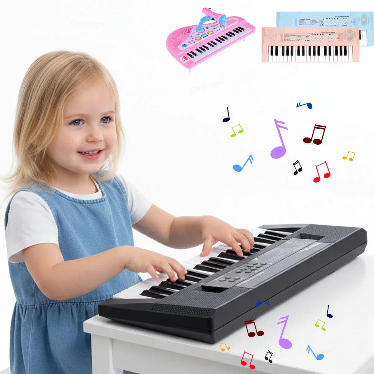 Black 37 keys kids electronic keyboard with white and black keys control buttons and microphone education toy instrument for children boy girl gifts