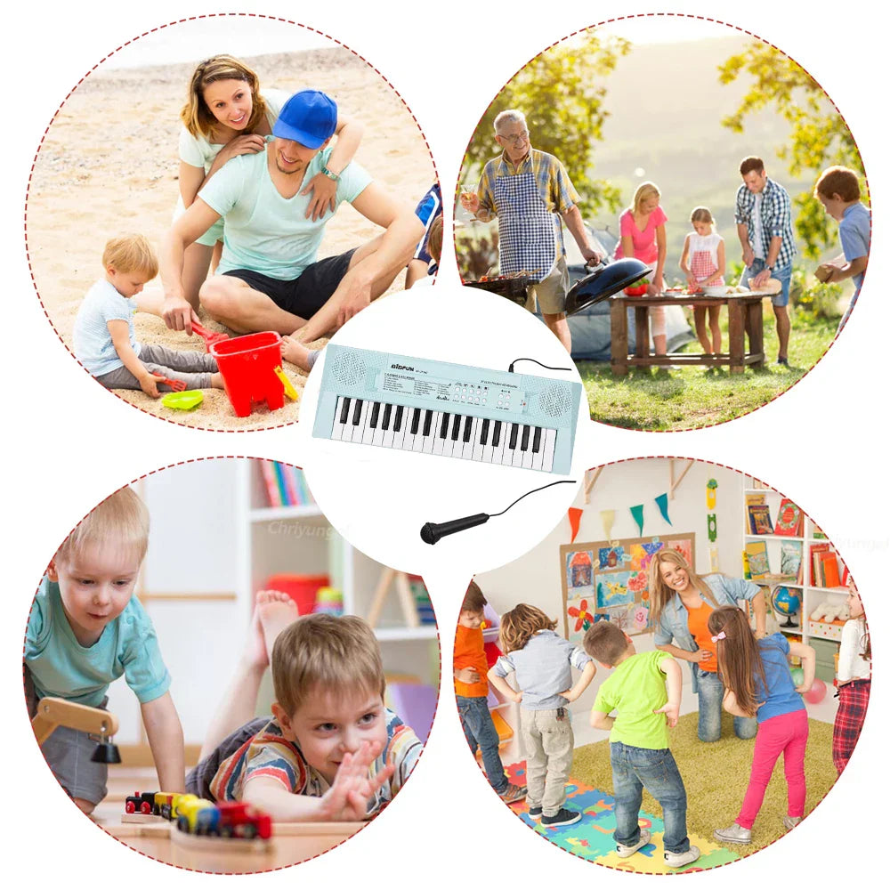 Light blue plastic 37 keys kids electronic keyboard with microphone education toys instrument children boy gifts