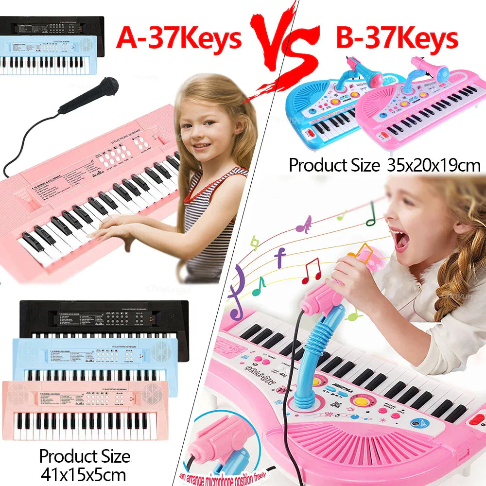 Pink and blue 37 keys kids electronic piano keyboards with microphones colorful buttons instrument children boy gifts