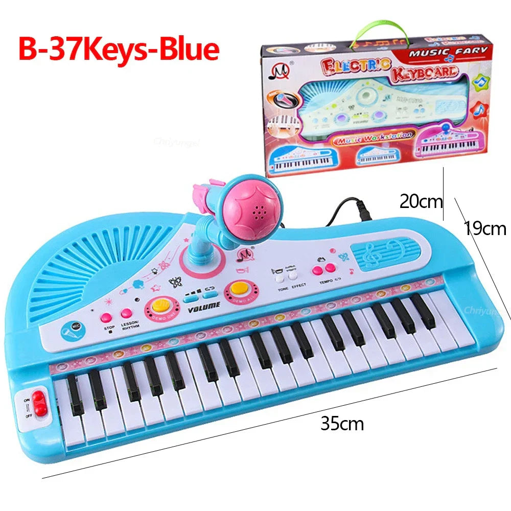 Blue and pink 37 keys electronic piano with microphone educational toys for boys girls birthday gift toddlers