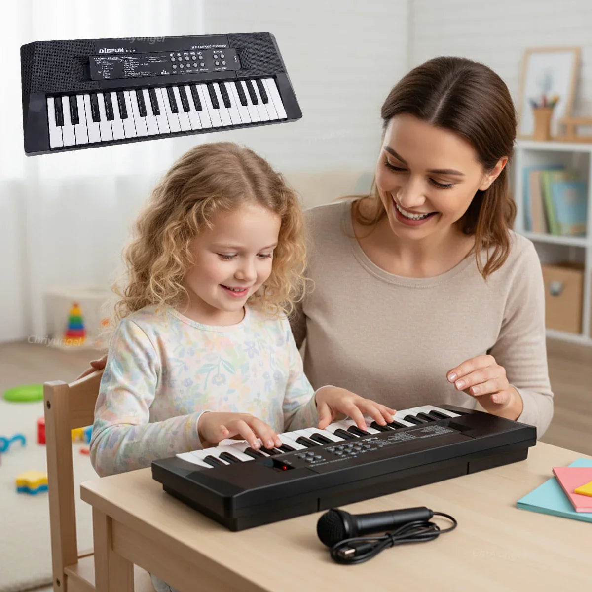Black 37 keys kids electronic piano with microphone educational toys featuring elefun brand for boys girls birthday gift