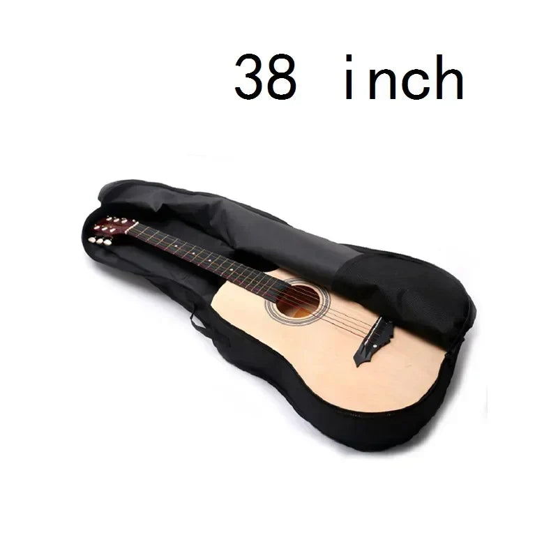 Black 38-inch oxford fabric guitar bag with soft interior lining padded acoustic guitar waterproof case