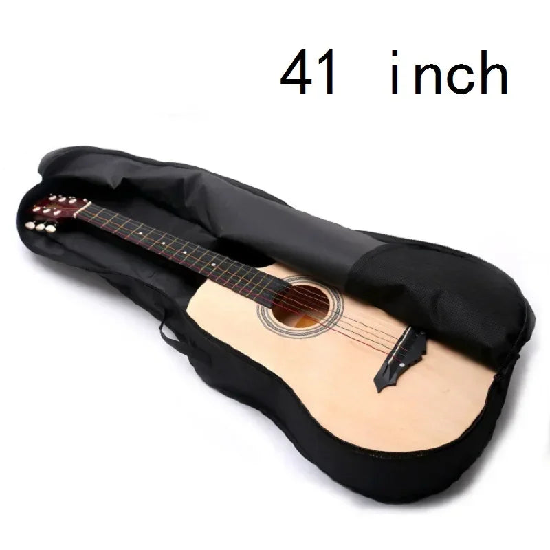 Black 41-inch padded acoustic guitar case with light wood finish instrument inside made of inch oxford fabric waterproof material