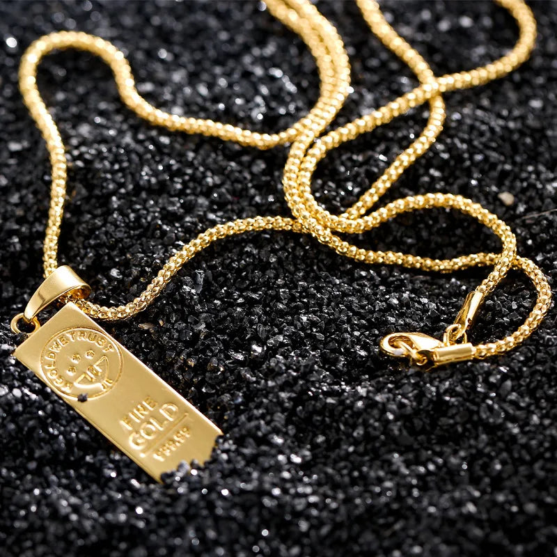 Yellow Gold Plated Hip Hop Gold Bar Bullion Pendant Collar Chains Necklace for Women Men Friends Couple Gift Fashion Jewelry