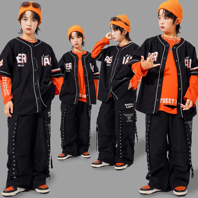 Child Hiphop Rapper Clothes Outfit Hip-hop Dance Street Wear Korean Boy y2k Streetwear Set Kids Hip Hop Performance Costume Suit