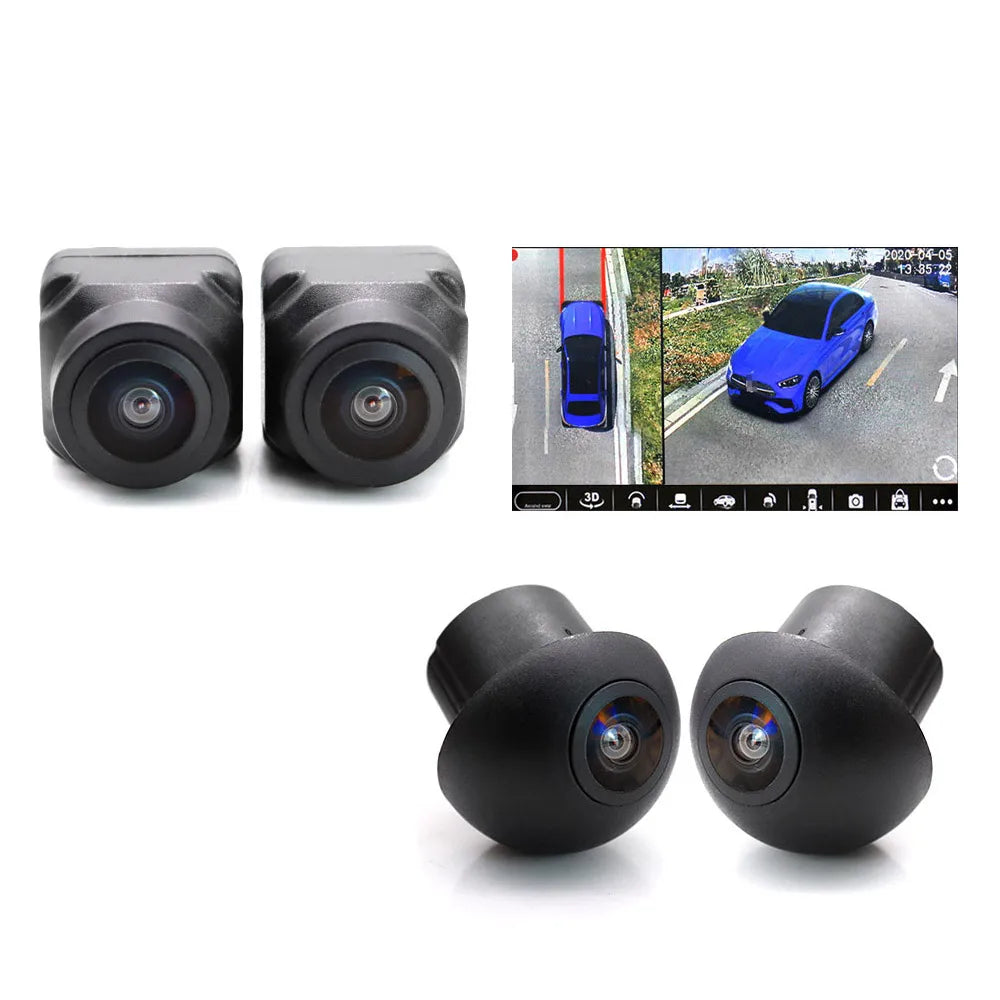Black plastic rearview parking cameras with rounded dome lenses for 3d car 1080p panoramic surround view system for android auto radio