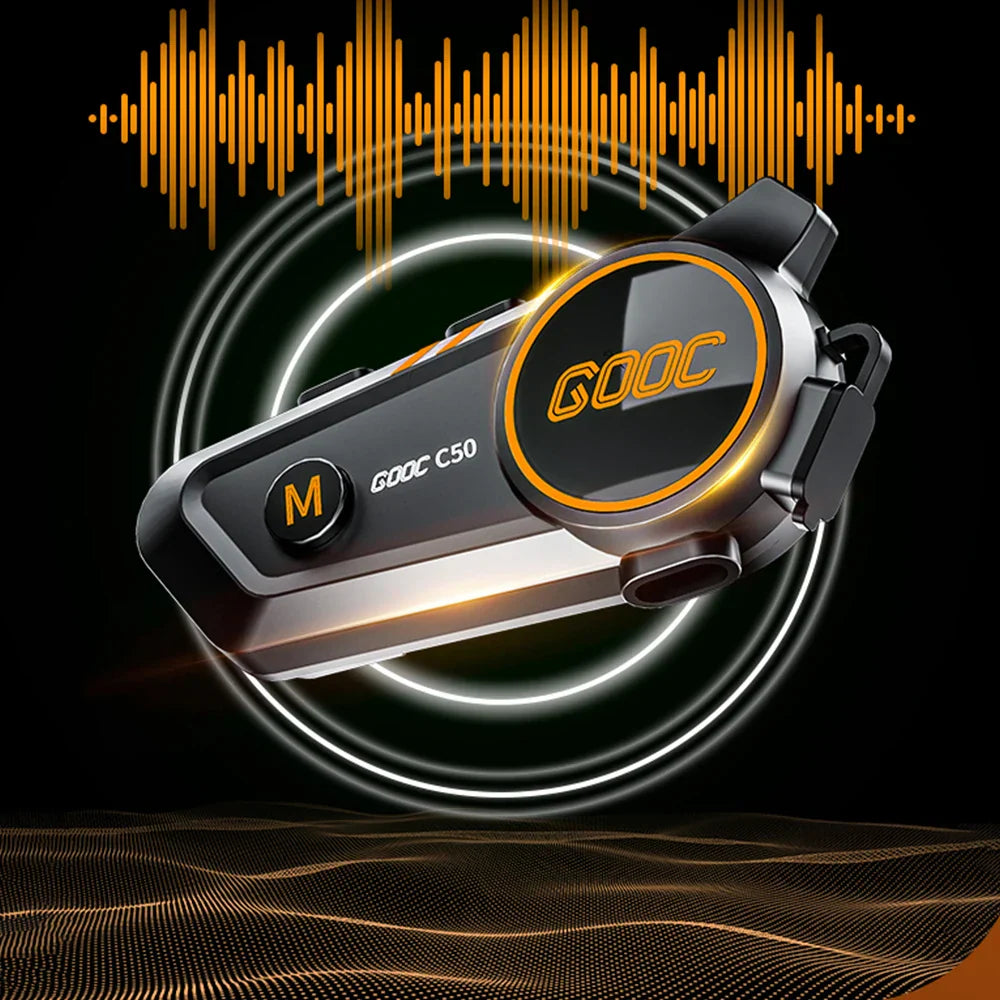 Black and orange gooc c50 bass motorcycle helmet headset stereo bluetooth with 3d surround heavy bass and tri-color light