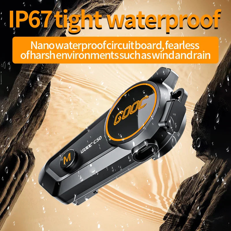 Black and orange gooc c50 bass motorcycle helmet headset stereo bluetooth with waterproof intercom and button controls