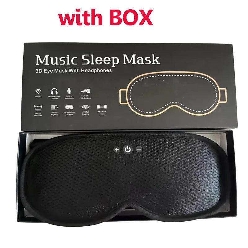 Black textured wireless sleeping headphones blindfold with built-in control buttons and adjustable earphones soft washable design