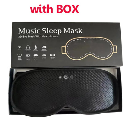 Black textured wireless sleeping headphones blindfold with built-in control buttons and adjustable earphones soft washable design