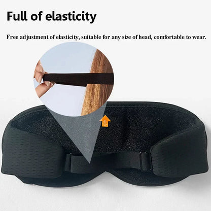 Black elastic wireless sleeping headphones blindfold with padded breathable mesh interior and adjustable earphones strap