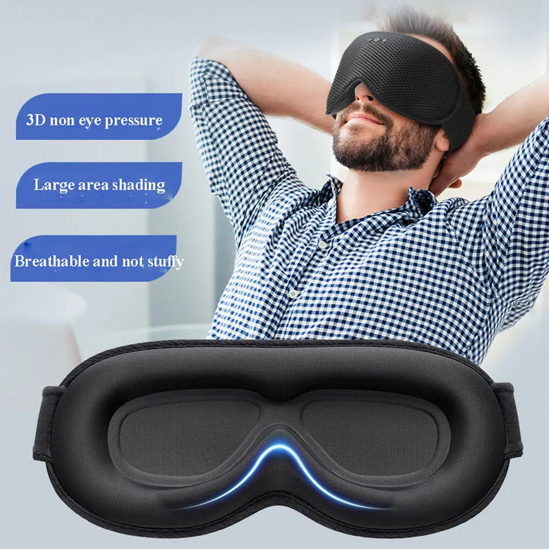 Black 3d wireless sleeping headphones blindfold with breathable mesh fabric and subtle blue led light earphones adjustable