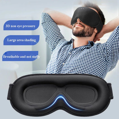 Black 3d wireless sleeping headphones blindfold with breathable mesh fabric and subtle blue led light earphones adjustable