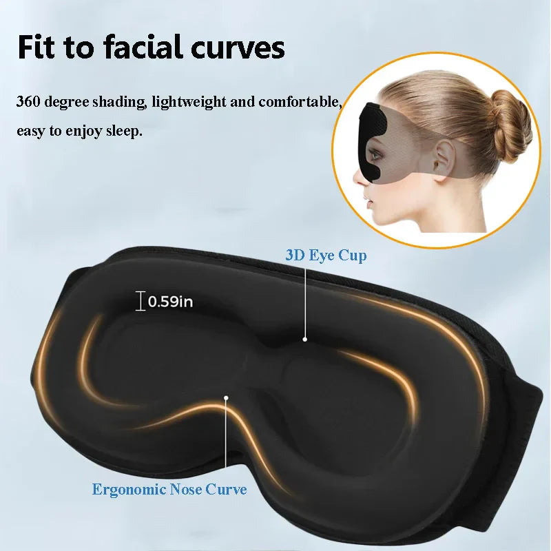 Black wireless sleeping headphones blindfold with 3d eye cup and ergonomic nose curve earphones adjustable design