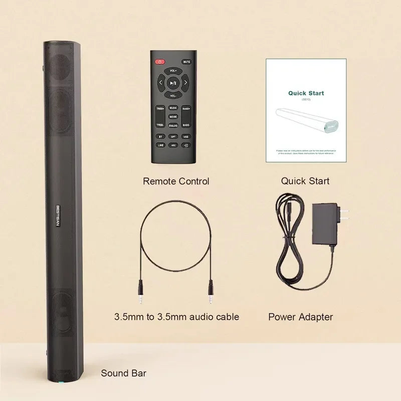 Black rectangular theate soundbar 60w with sleek design computer speaker subwoofer support optical usb for home theater